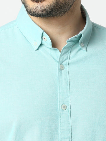 Cool Mint Oxford Plain Shirt With Button Down Collar