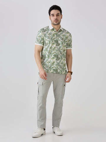 Palm Green Jersey Lycra AOP Polo