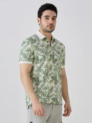 Palm Green Jersey Lycra AOP Polo