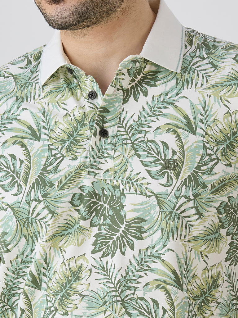 Palm Green Jersey Lycra AOP Polo