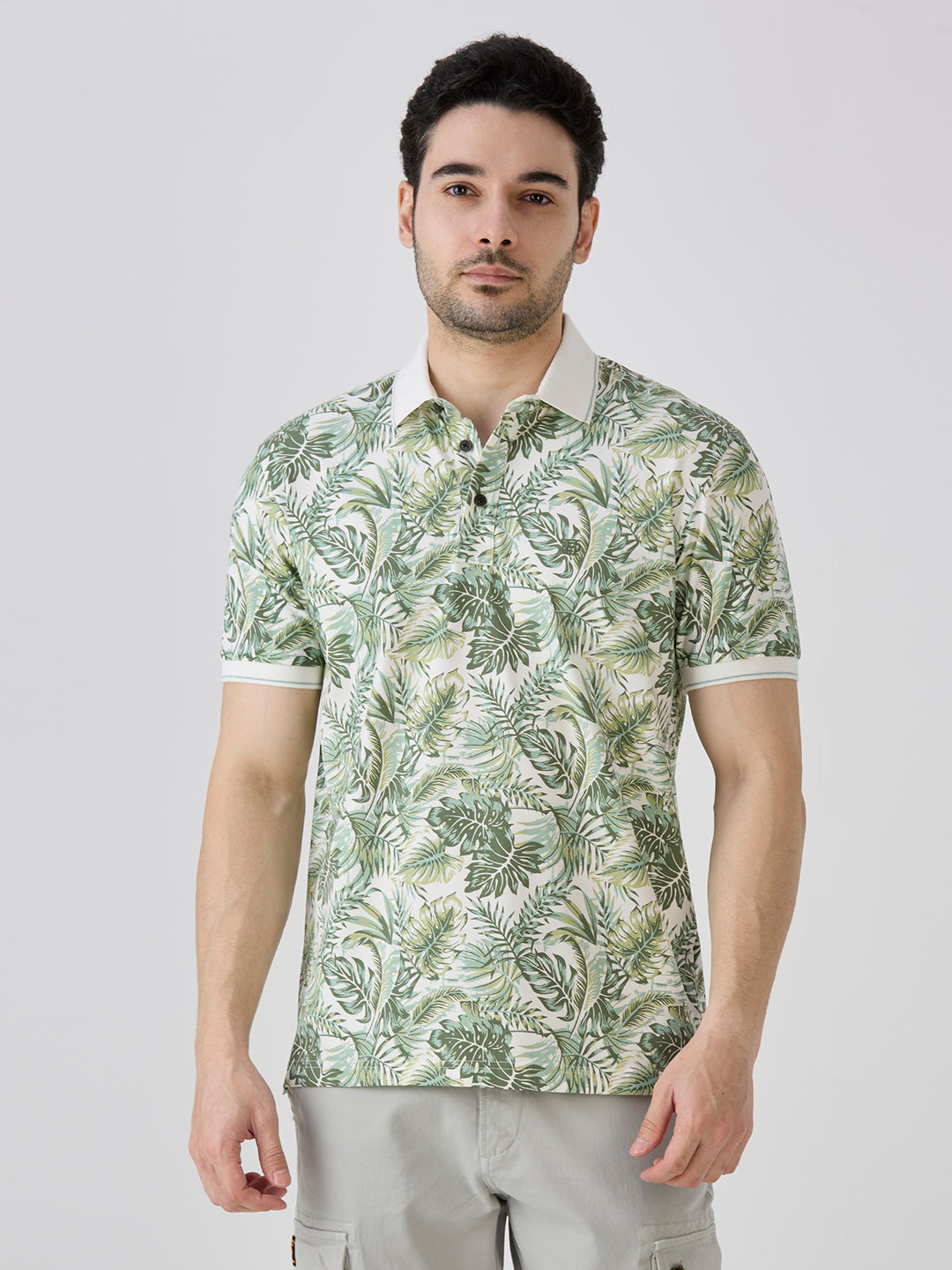 Palm Green Jersey Lycra AOP Polo