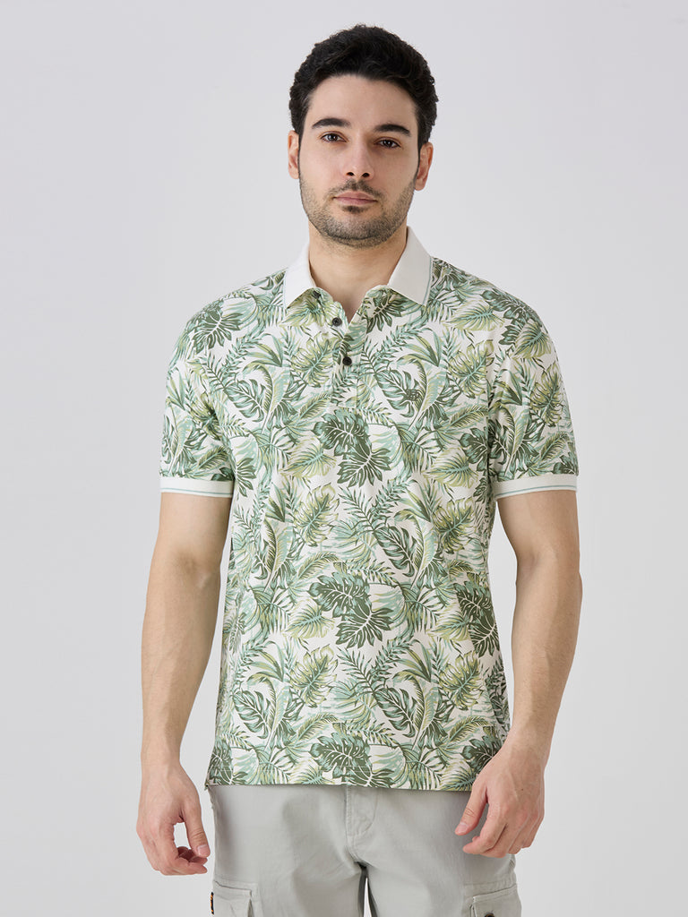 Palm Green Jersey Lycra AOP Polo