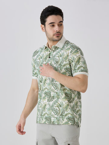 Palm Green Jersey Lycra AOP Polo