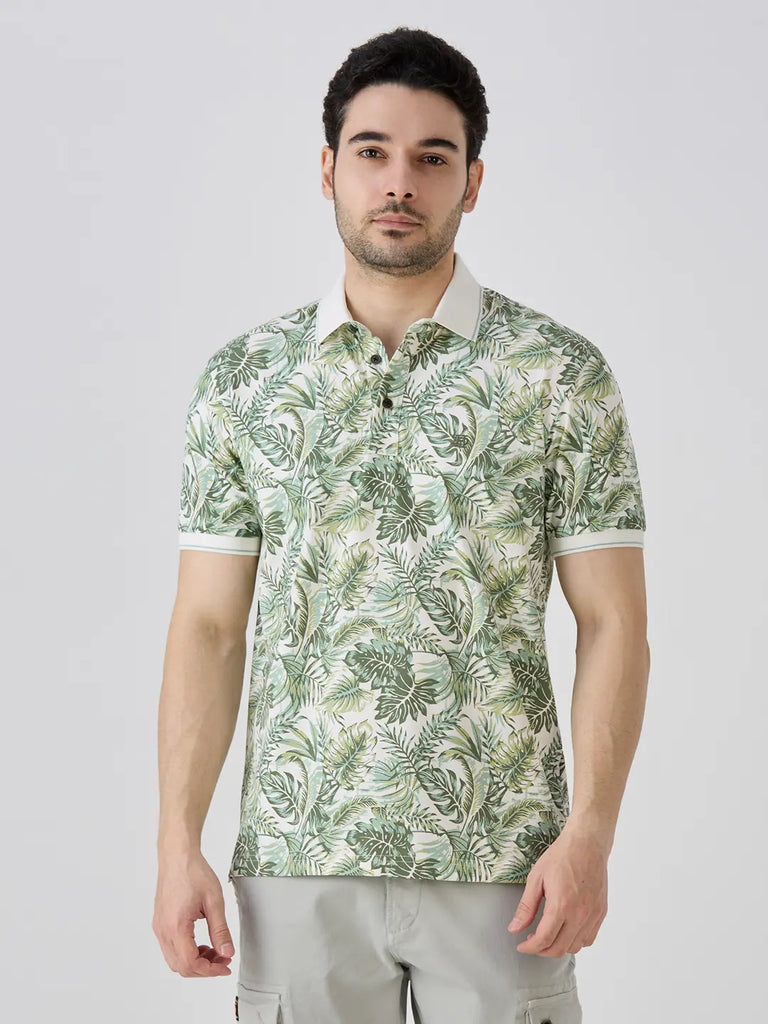 Palm Green Jersey Lycra AOP Polo