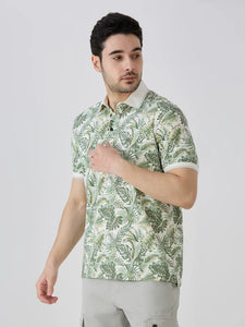 Palm Green Jersey Lycra AOP Polo