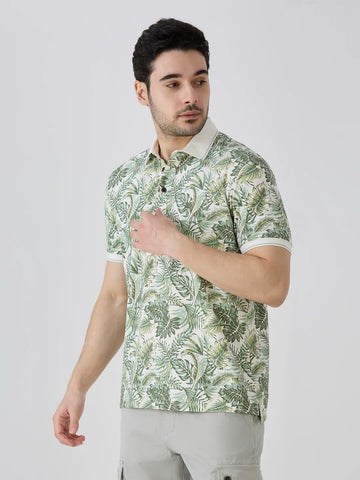 Palm Green Jersey Lycra AOP Polo