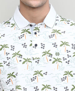 Palm Green Jersey Cotton Lycra Printed Polo T-shirt