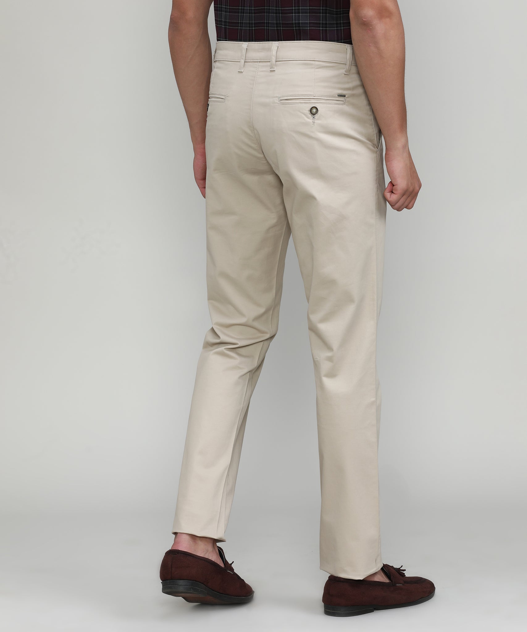 Light Khaki Cotton Trousers Slim Tapered Fit