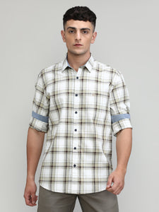 Fawn Shade Slim Fit Premuim Cotton Checks Shirt With Regular Pocket