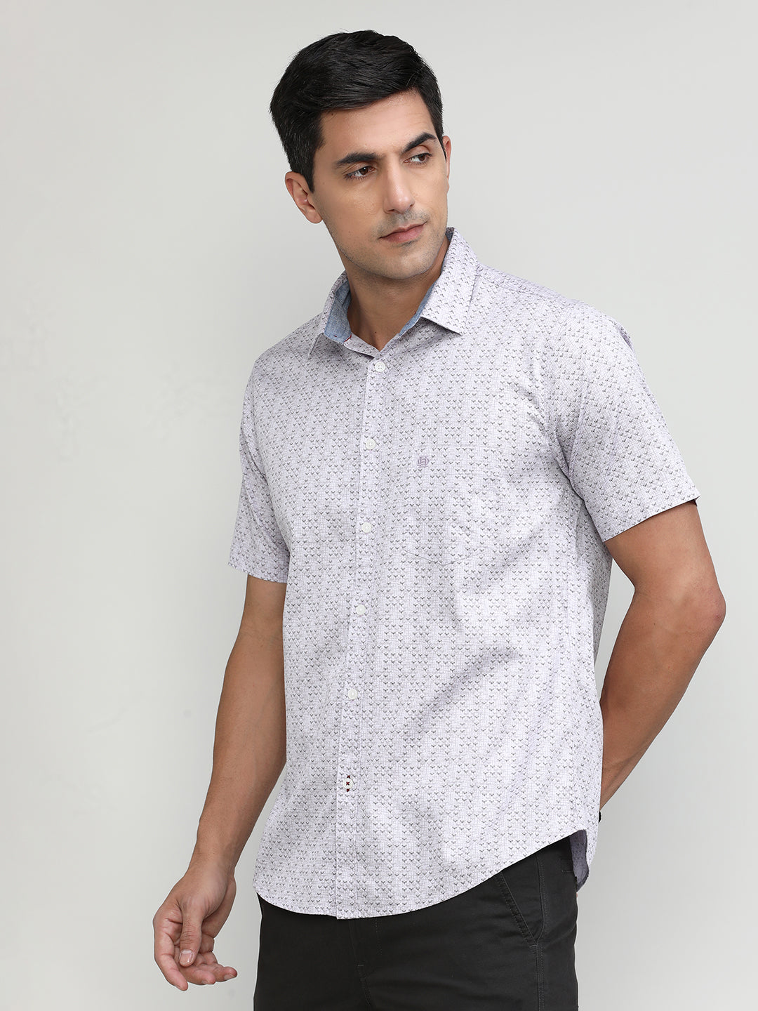 Lilac Slim Fit Premium Cotton Printed Shirt With Pocket-SS25