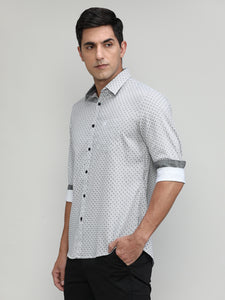 Black Slim Fit Premuim Cotton Printed Shirt With Bone Collar & Pocket