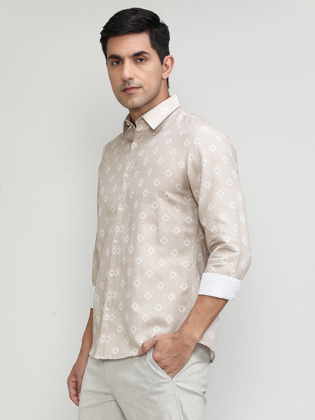Exclusive Purple Collection Sand Slim Fit Printed Premium Cotton Linen Shirt