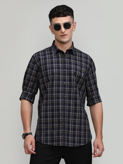 Exclusive Purple Collection Deep Blue Slim Fit Premium Cotton Checks Shirt