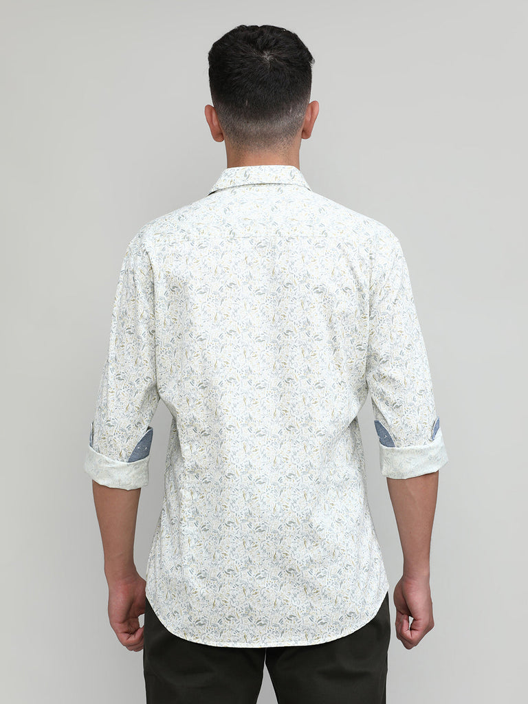Beige Slim Fit Premium Cotton Printed Shirt