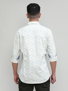 Beige Slim Fit Premium Cotton Printed Shirt