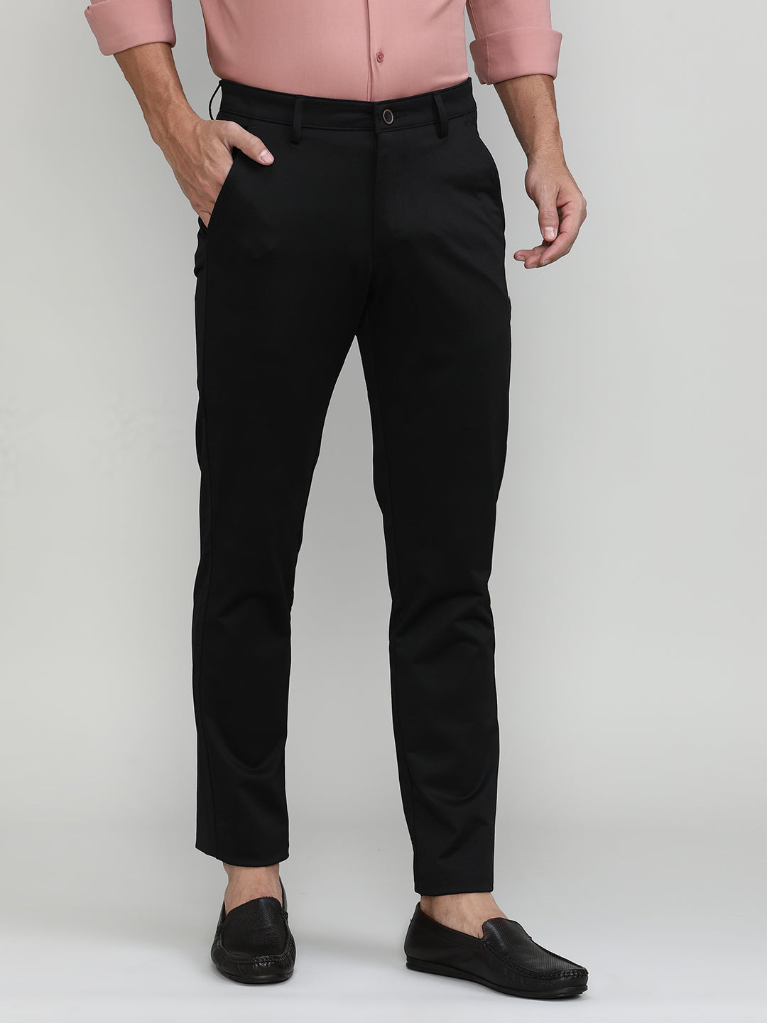 Black Cotton Trousers Slim Tapered Fit