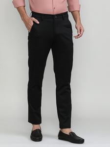 Black Cotton Trousers Slim Tapered Fit