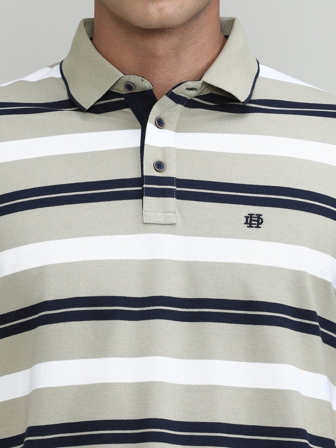 Sand Pique Cotton Lycra Stripes Polo T-shirt