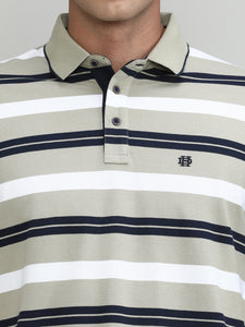 Sand Pique Cotton Lycra Stripes Polo T-shirt