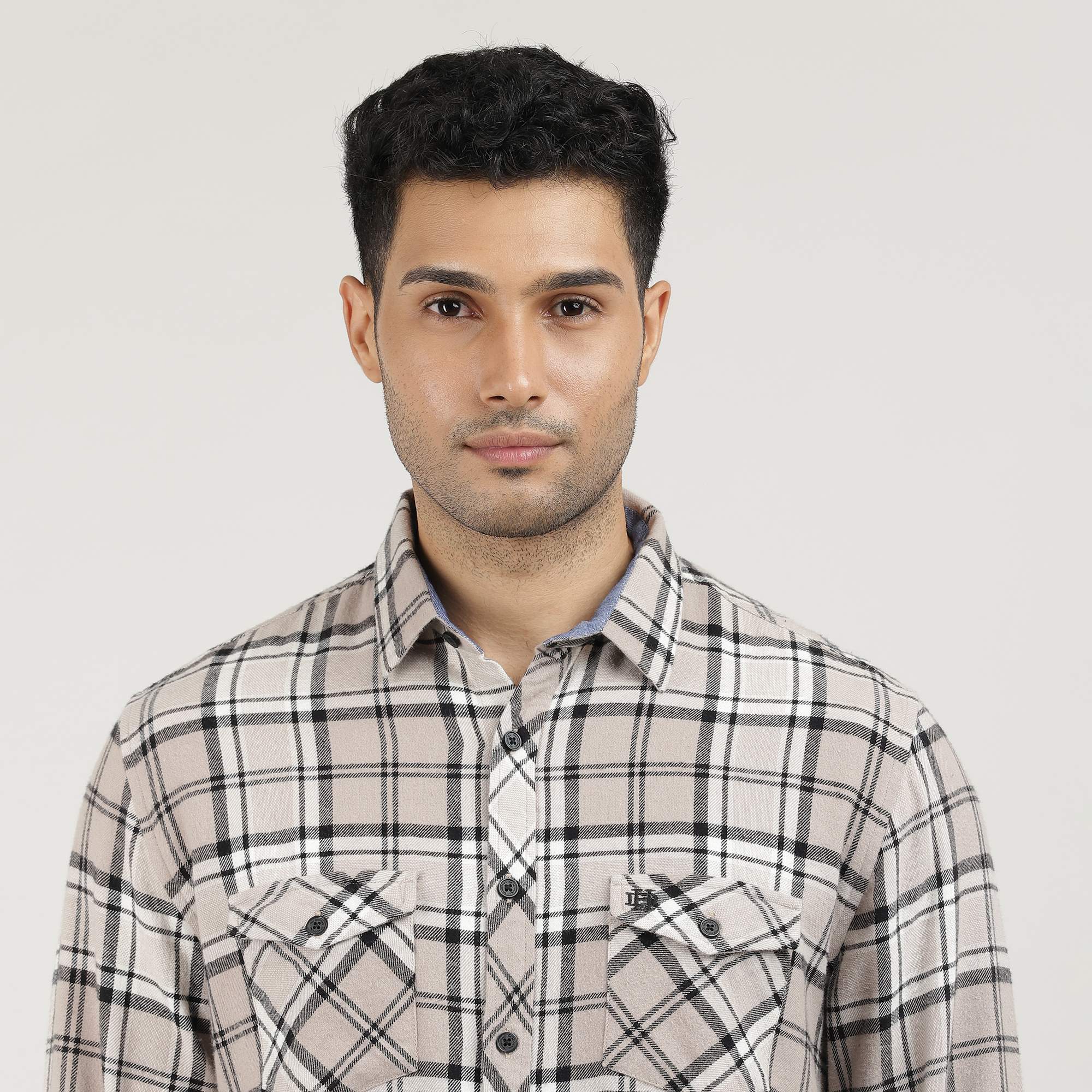 Biscoff Brushed Checks Shirt With Double Pocket