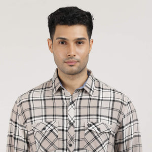 Biscoff Brushed Checks Shirt With Double Pocket