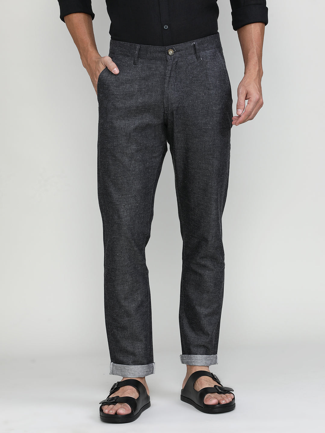 Black Cotton Trousers Slim Tapered Fit