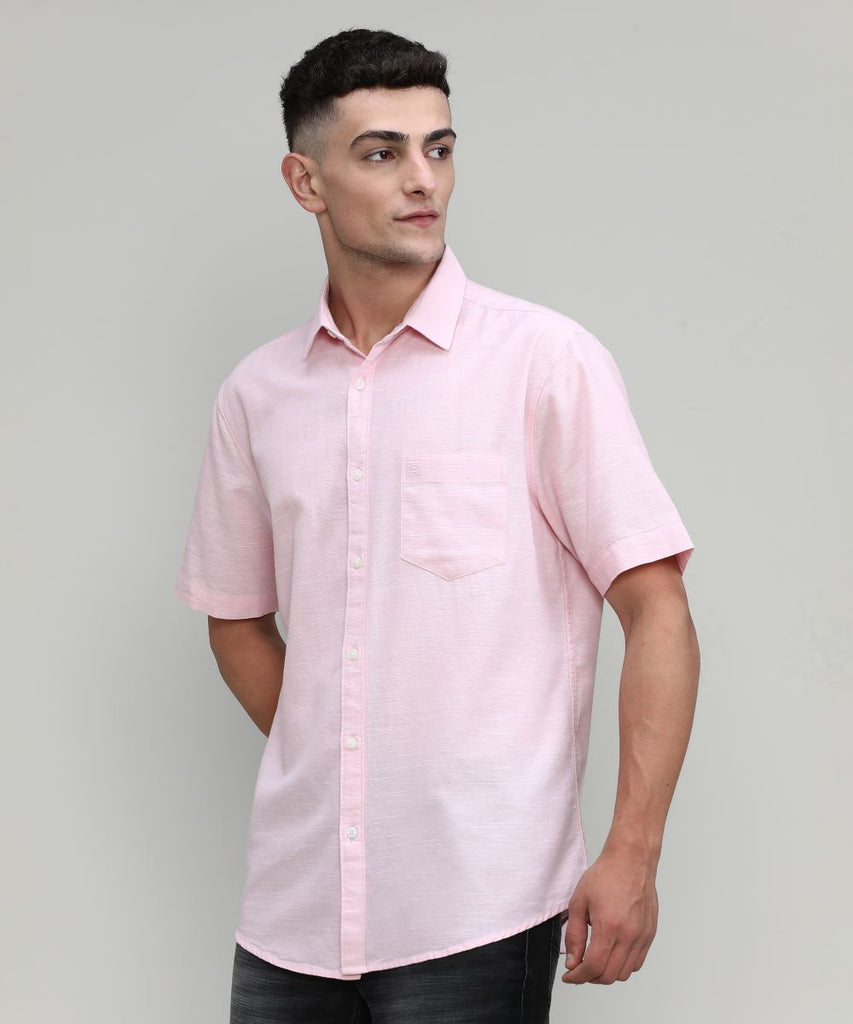 Baby Pink Slim Fit Premium Cotton Lycra Solid Shirt With Pocket
