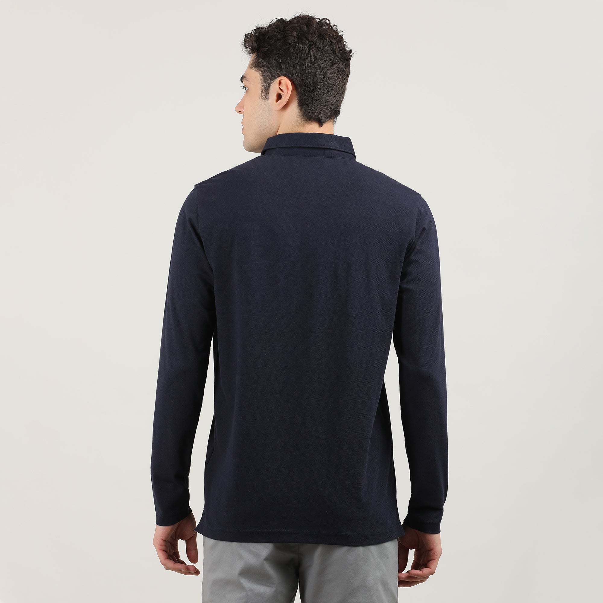 INDIGO-CORD LYCRA-FULL SLEEVES-POLO-TSHIRT-AW24