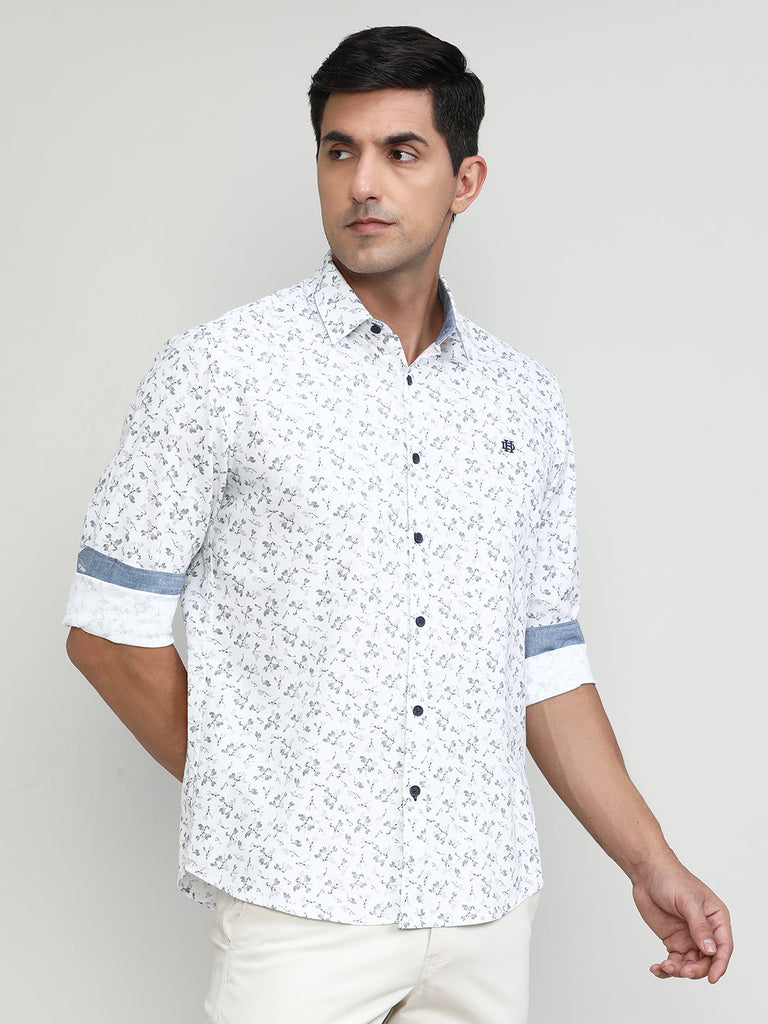 White Slim Fit Premium Cotton Printed Shirt With Pocket