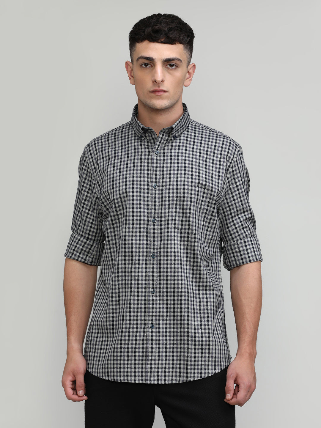 Exclusive Purple Collection Black Slim Fit Premium Cotton Checks Shirt