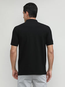 Navy Popcorn Weave Cotton Lycra Solid Polo T-shirt