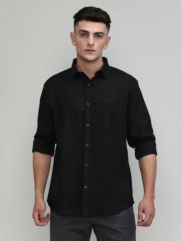 Black Slim Fit Premium Linen Solid Shirt