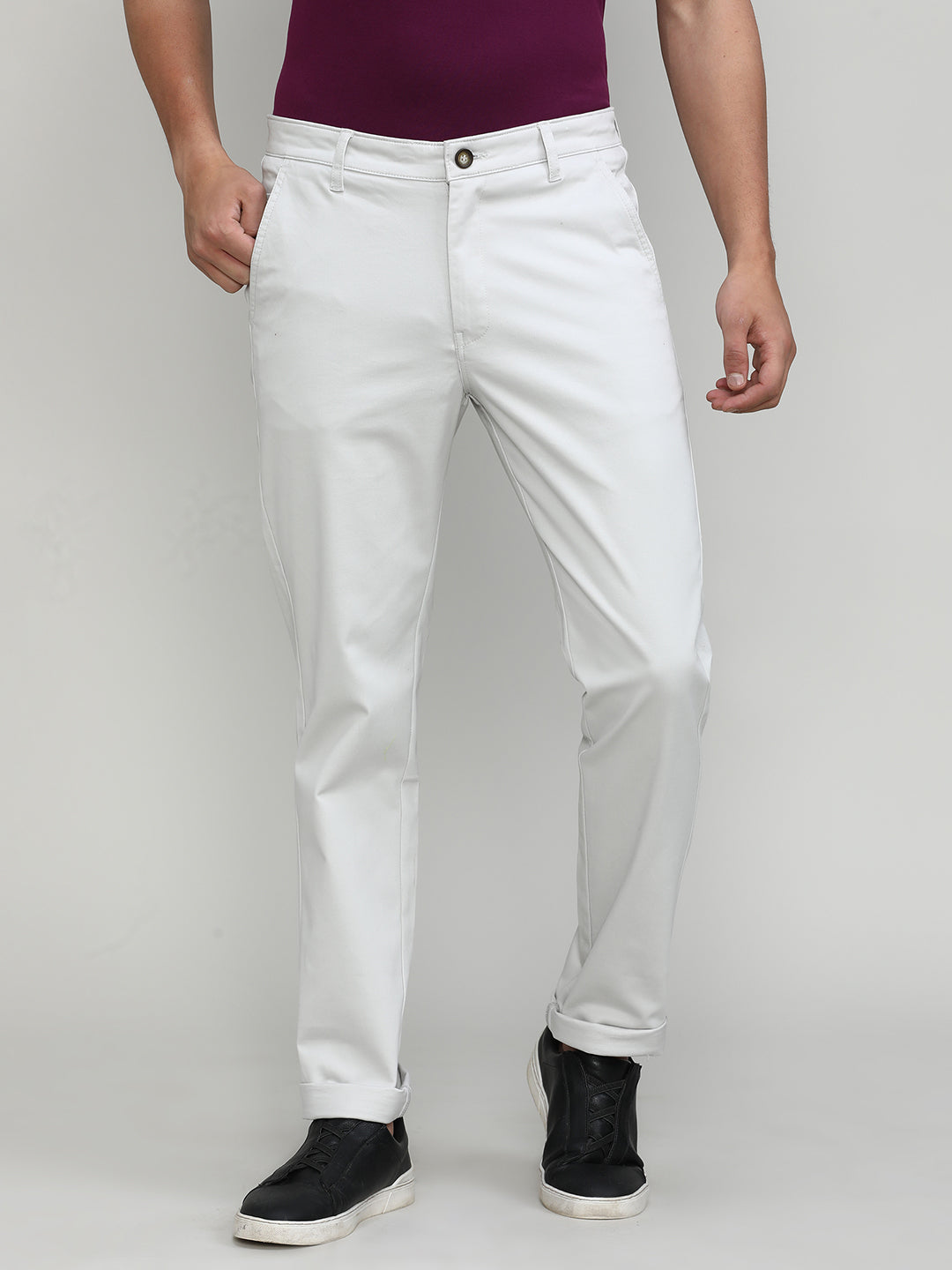Sand Stone Shade Cotton Trousers Slim Tapered Fit