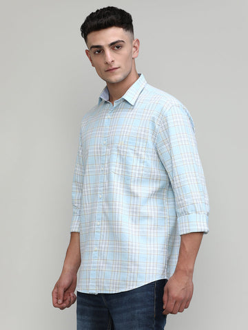 Aqua Shade Slim Fit Premuim Cotton Checks Shirt With Regular Pocket