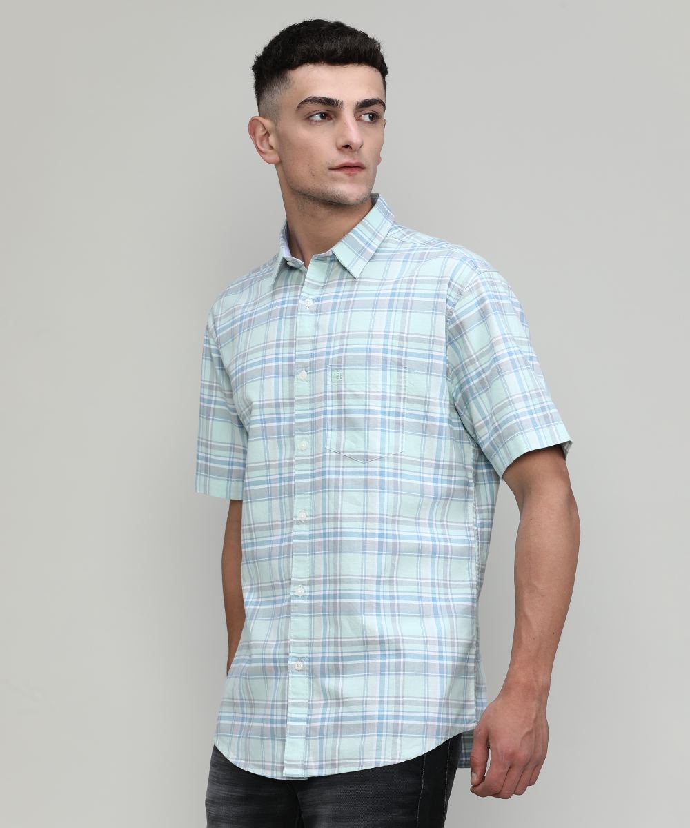 Pistachio Slim Fit Premuim Cotton Checks Shirt With Pocket-SS25