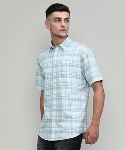 Pistachio Slim Fit Premuim Cotton Checks Shirt With Pocket-SS25