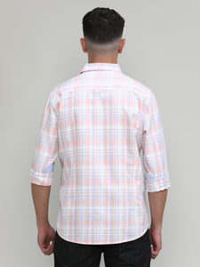 Pink Shade Slim Fit Premuim Cotton Checks Shirt With Regular Pocket-SS25