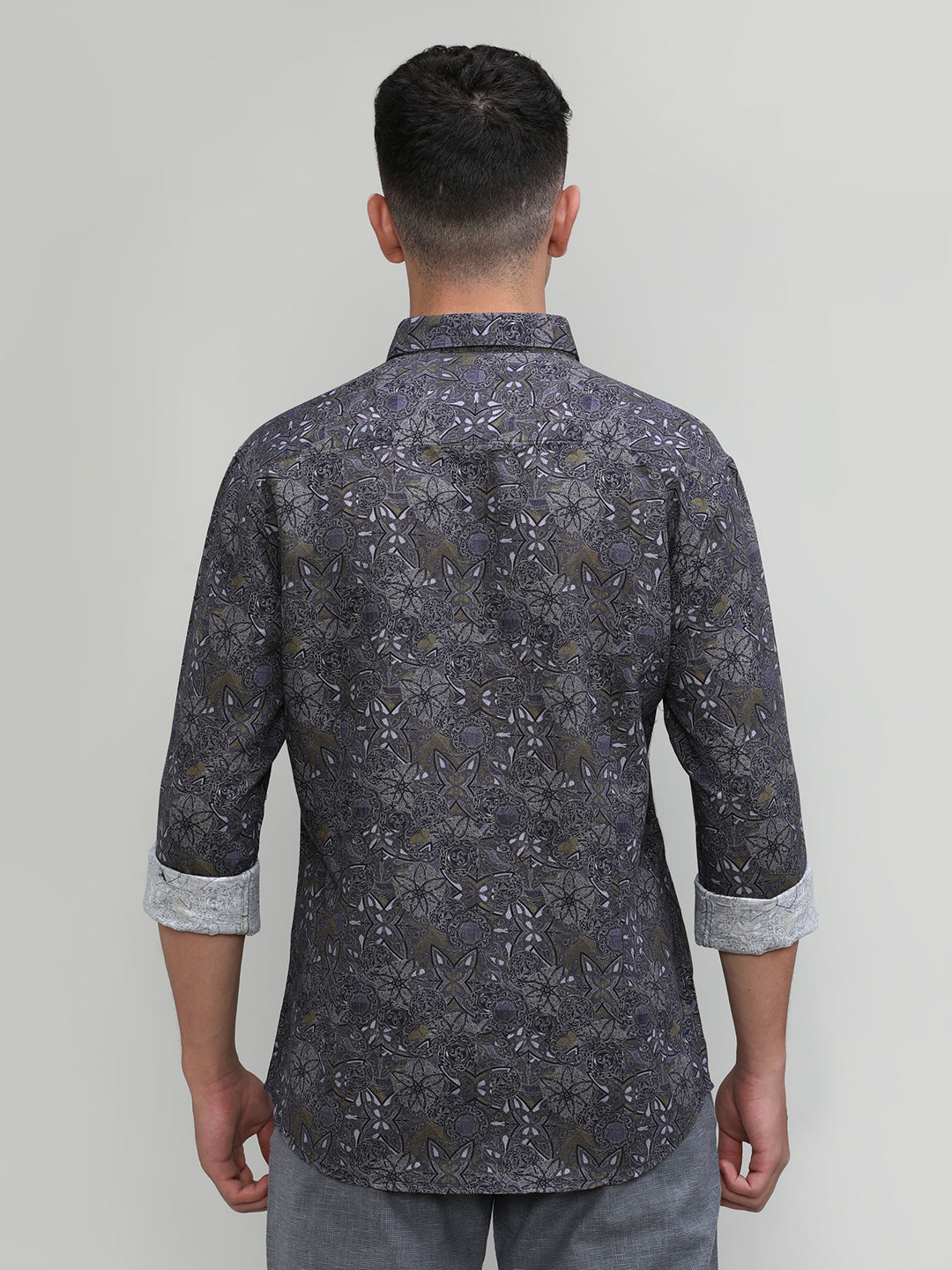 Exclusive Purple Collection Dark Olive Slim Fit Printed Premium Cotton Linen Shirt