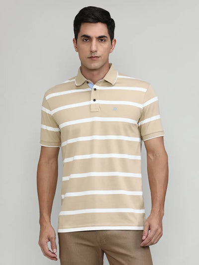 Sand Jersey Cotton Lycra Stripes Polo T-shirt