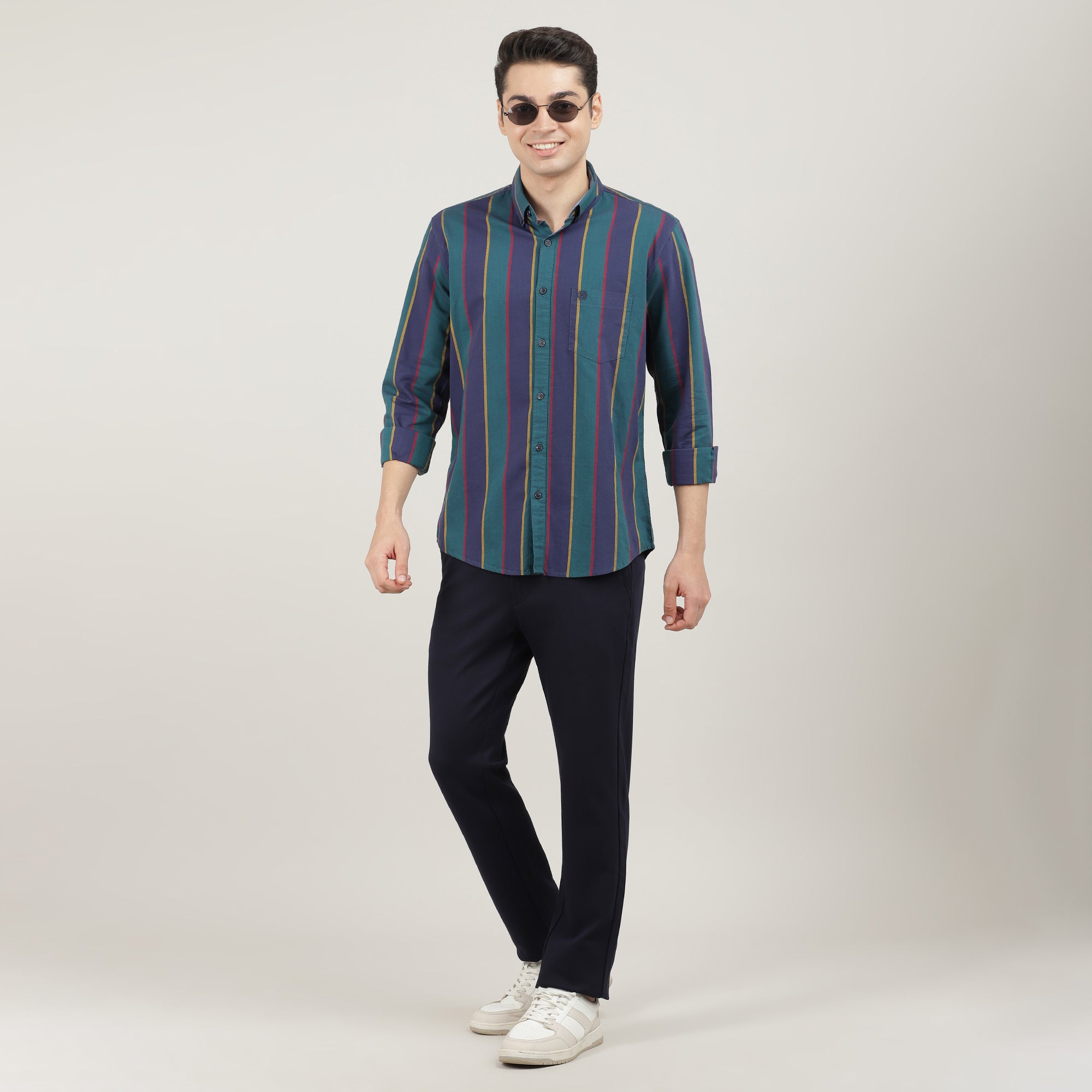 BOTTLE GREEN, FULL SLEEVES SHIRT, STRIPS-AW24