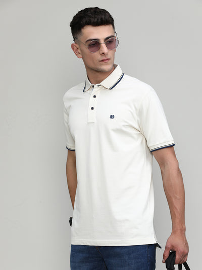 Butter Cream Pique Cotton Lycra Solid Polo T-shirt