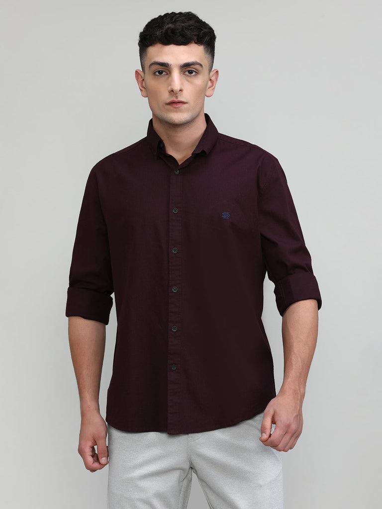 Fine Wine Shade Slim Fit Premium Cotton Lycra Solid Shirt