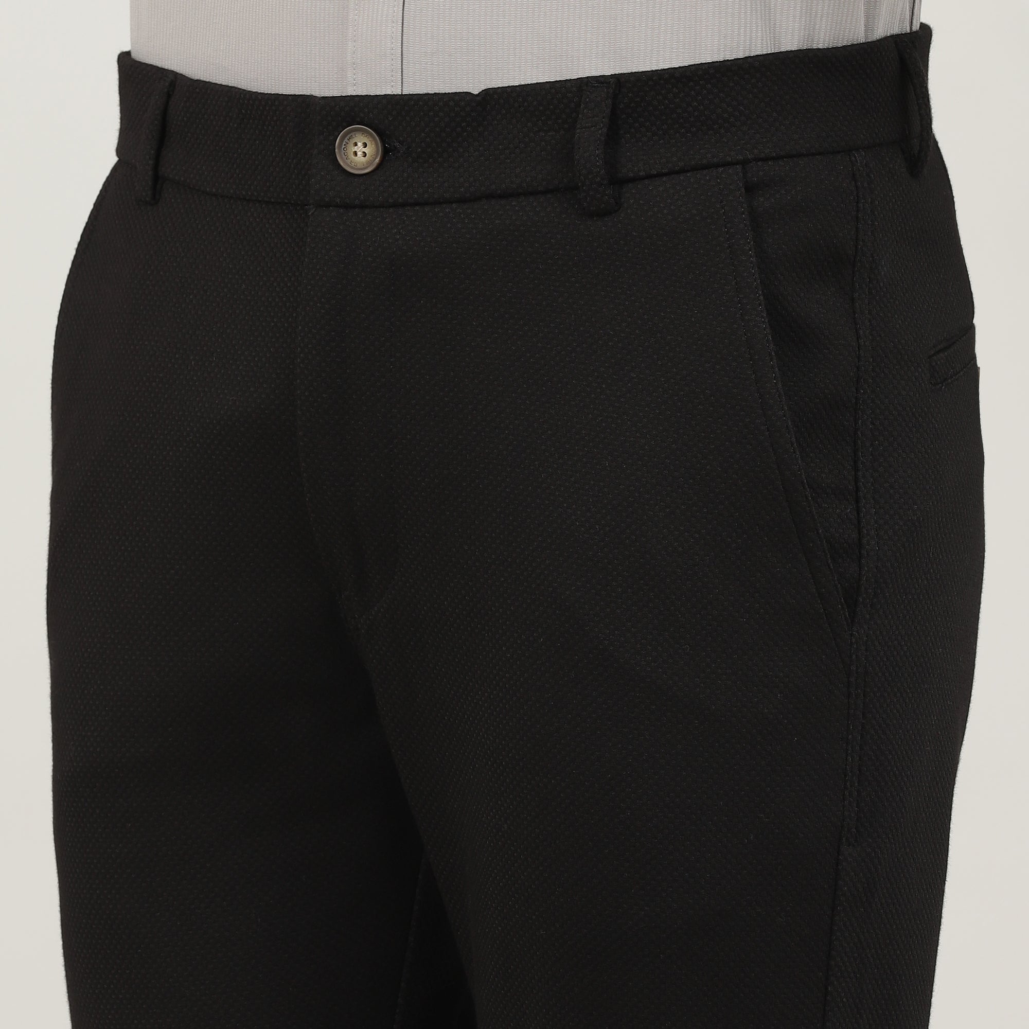 Black-Cotton Trousers-Slim Tapered Fit