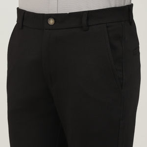 Black-Cotton Trousers-Slim Tapered Fit