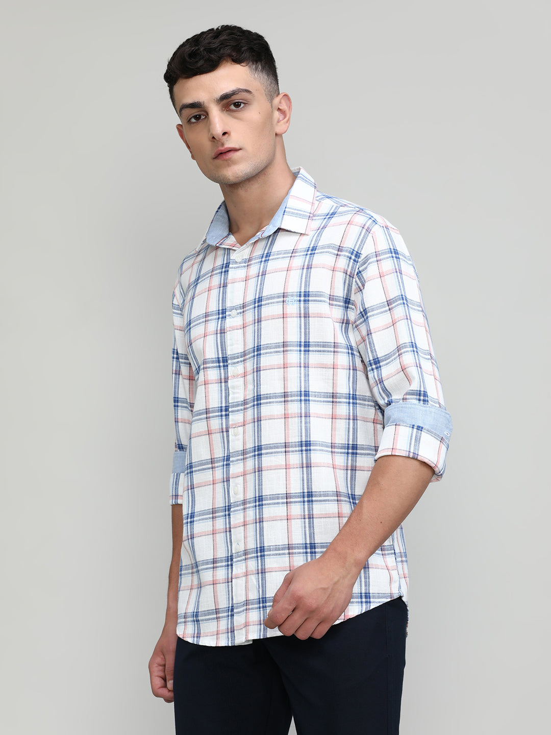 Royal Blue Slim Fit Premuim Cotton Checks Shirt -SS25