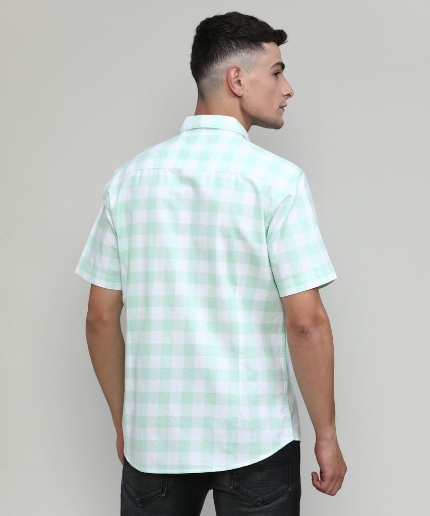 Fresh Mint Slim Fit Premium Cotton Checks Shirt With Pocket