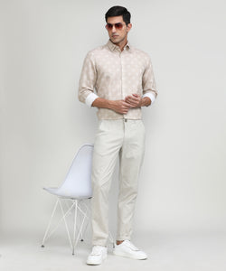 Natural Shade Cotton Trousers Slim Tapered Fit