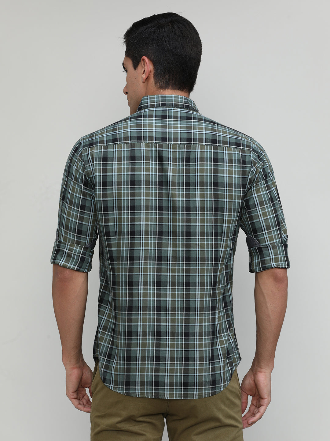 Lake Green Slim Fit Premuim Cotton Checks Shirt With Button Down Collar & Pocket