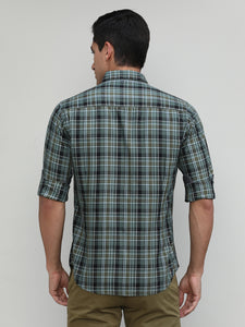 Lake Green Slim Fit Premuim Cotton Checks Shirt With Button Down Collar & Pocket