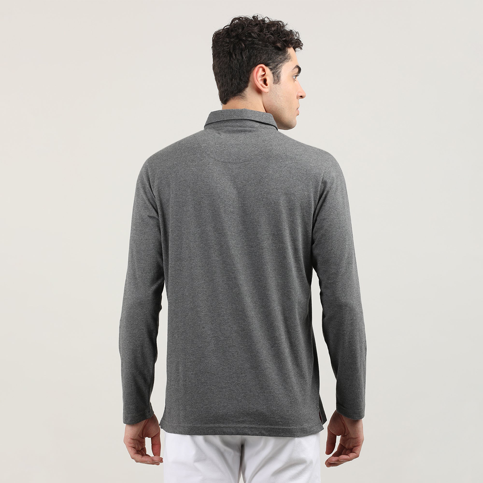 MELANGE ANTHRA-FULL SLEEVES-POLO-TSHIRT-AW24